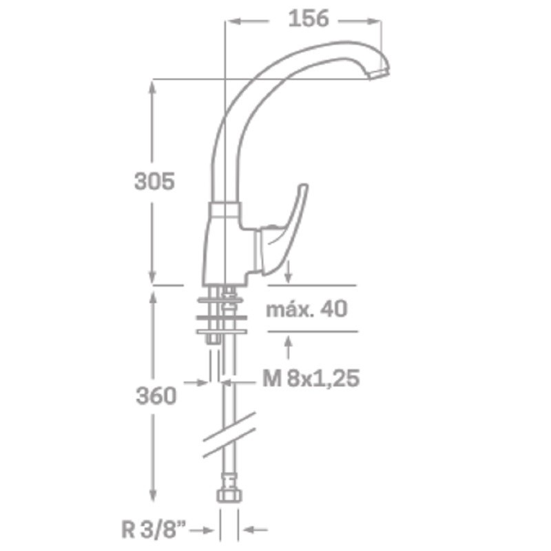 Grifo Monomando Fregadero Pared 15 cm. Serie Enkel c/tubo (Kalla)